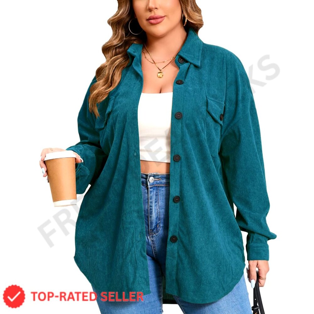 Plus Size Corduroy Shacket Jacket Button Down Ove… - image 1